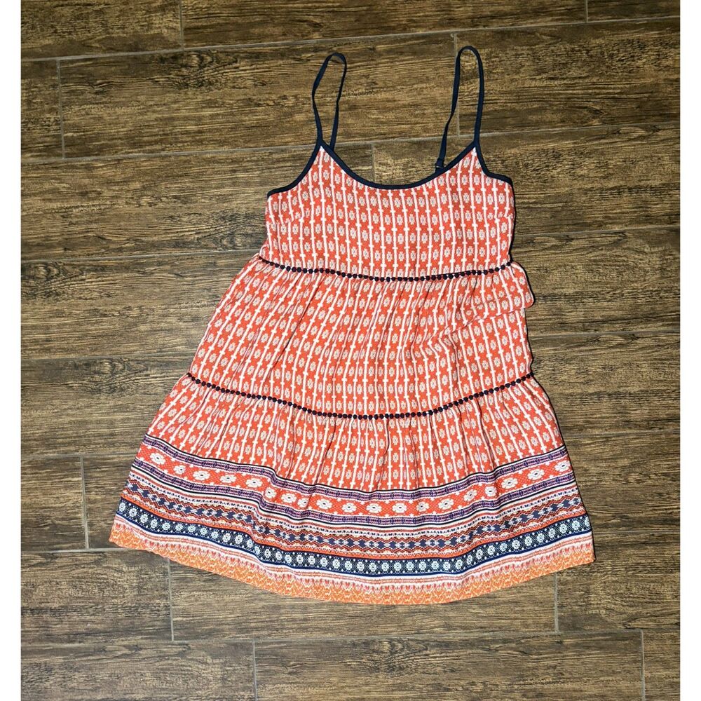 Soprano Printed Border Tiered Sundress - XS
